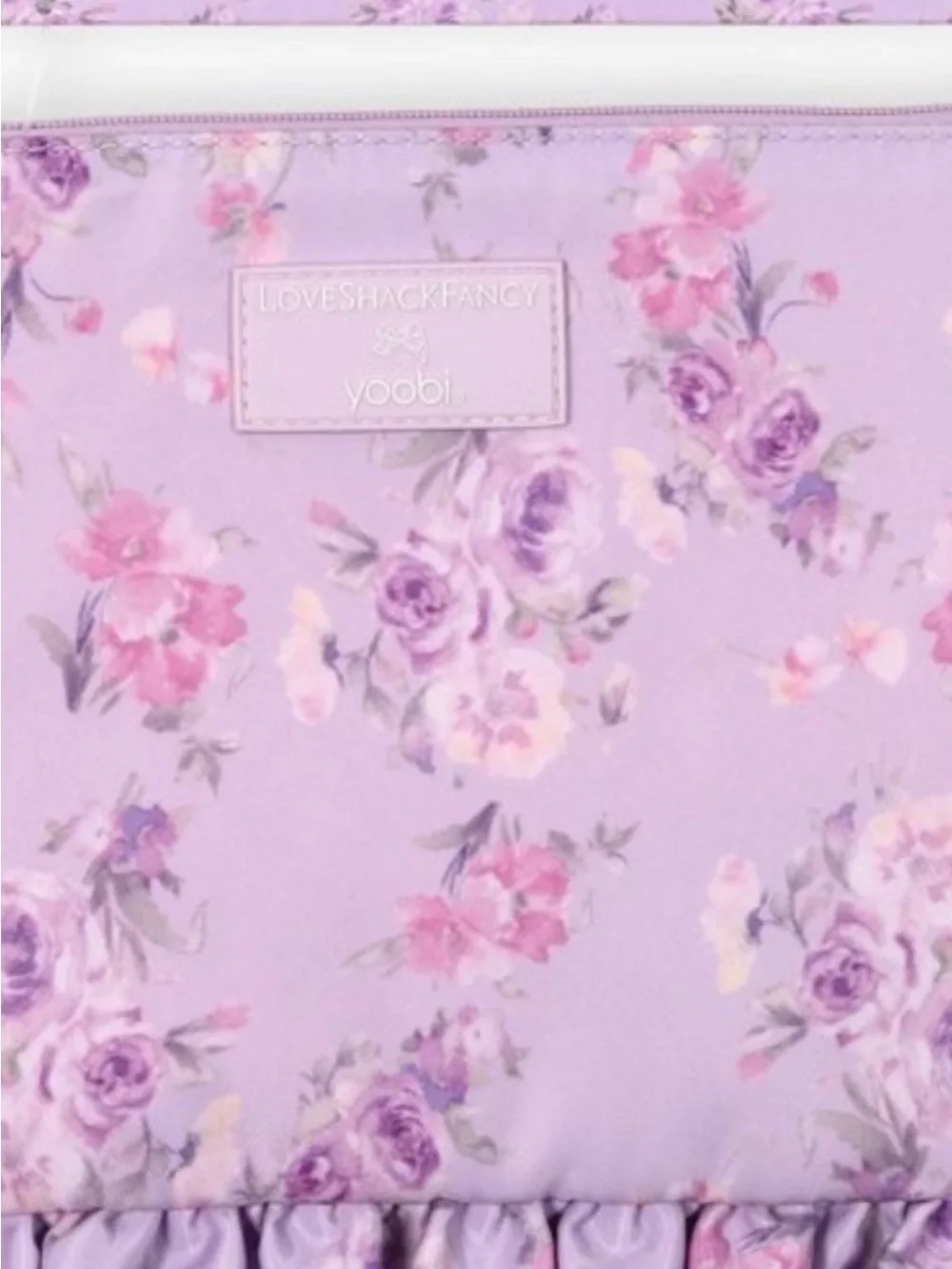 LoveShackFancy Kids Floral Ruffle Accessory Pouch in Lavender Pink